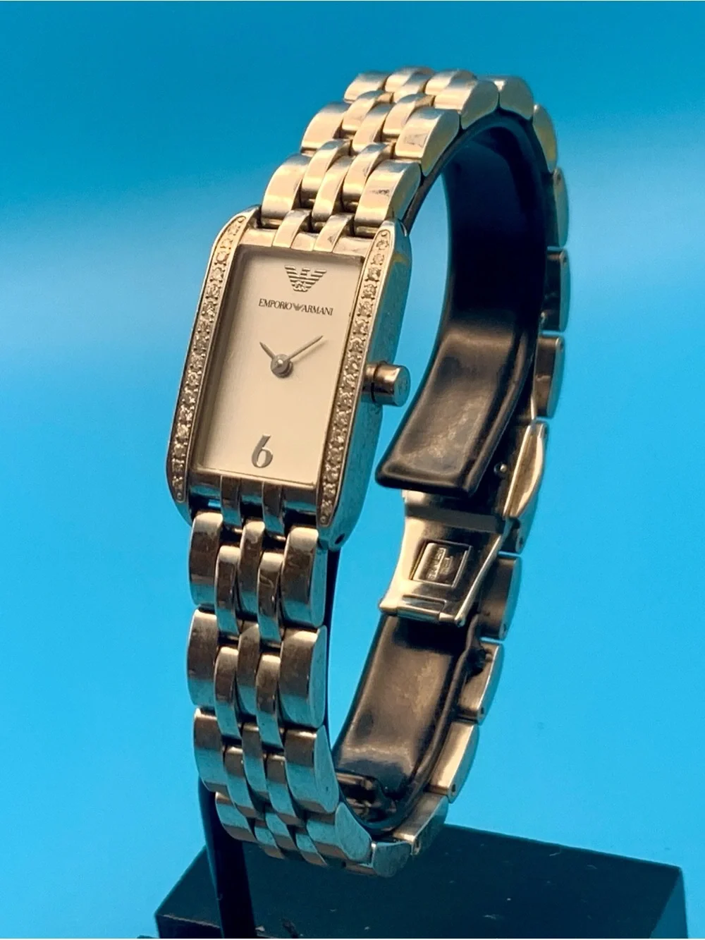 EMPORIO ARMANI AR-3127 Women’s Tank Quartz Bracelet Wristwatch Works New Battery